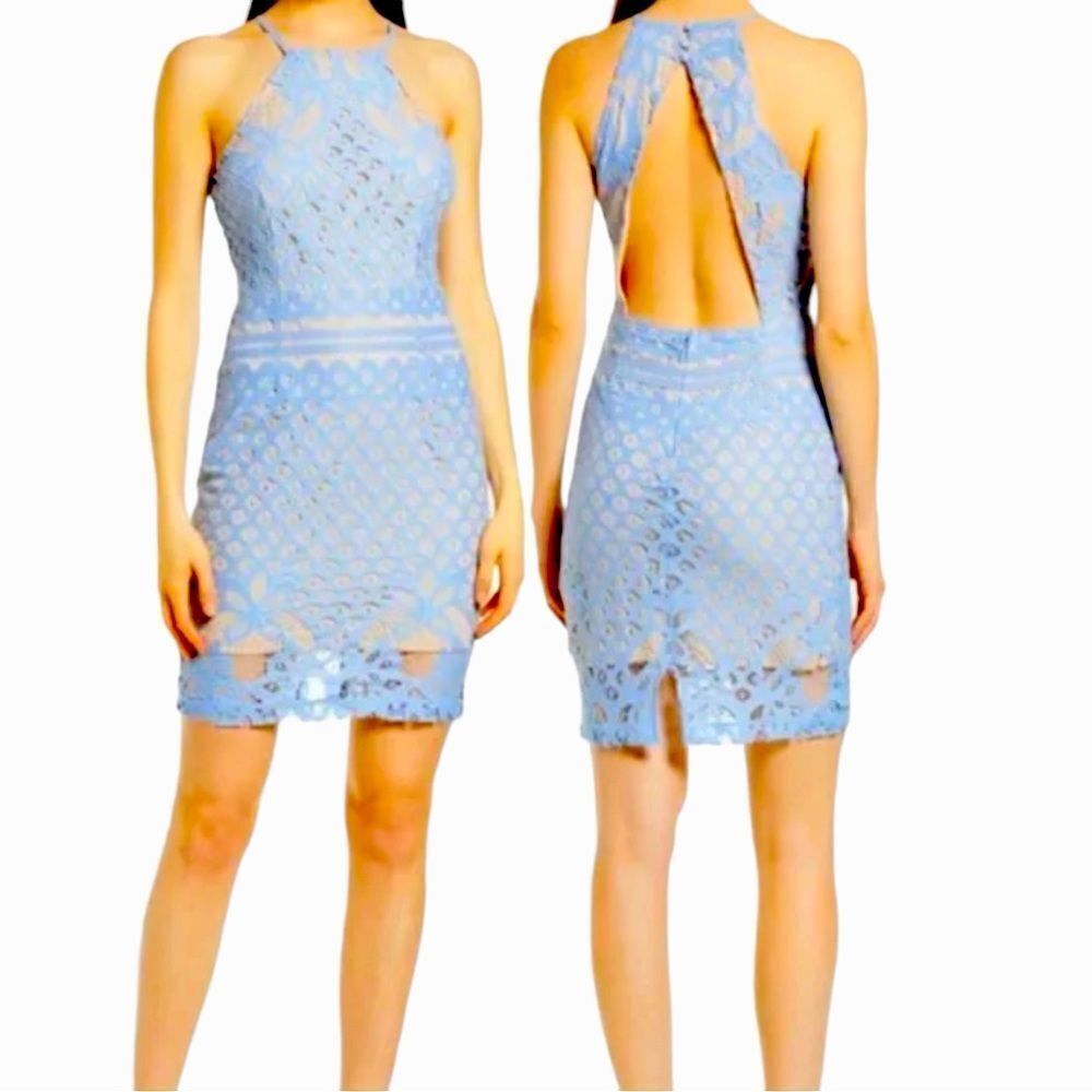NWT Lulu’s Steal a Kiss Light Blue Romantic Flirty Lace Spring Dress sz L